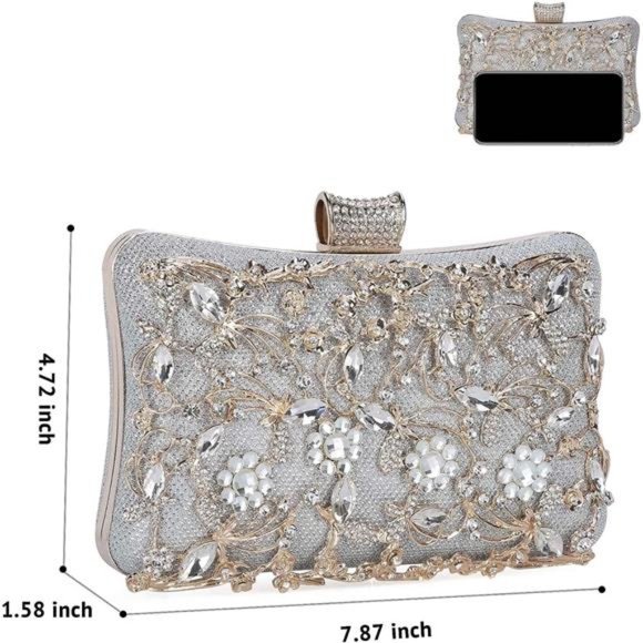 Womens Crystal Evening Clutch Bag Rhinestone Wedding Handbag Purse for Bridal - Picture 3 of 6
